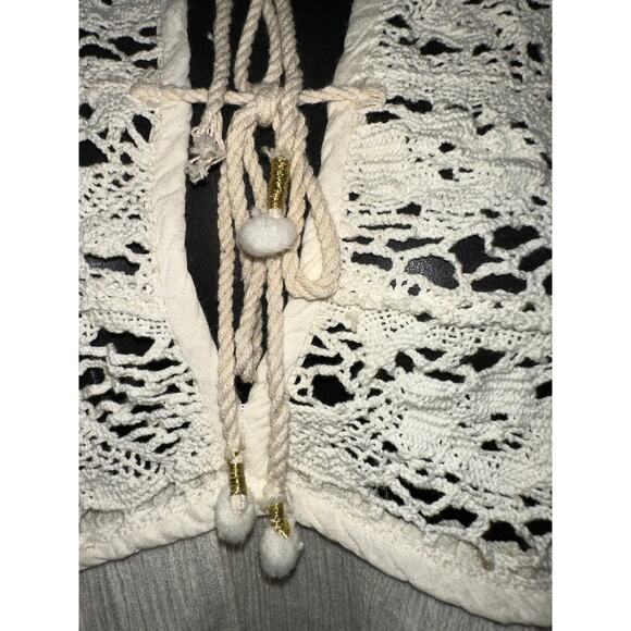 NEW BLUE HIPPY COTTON GAUZE LACE INSET TUNIC TOP M/L COTTAGECORE BOHO - Picture 5 of 8